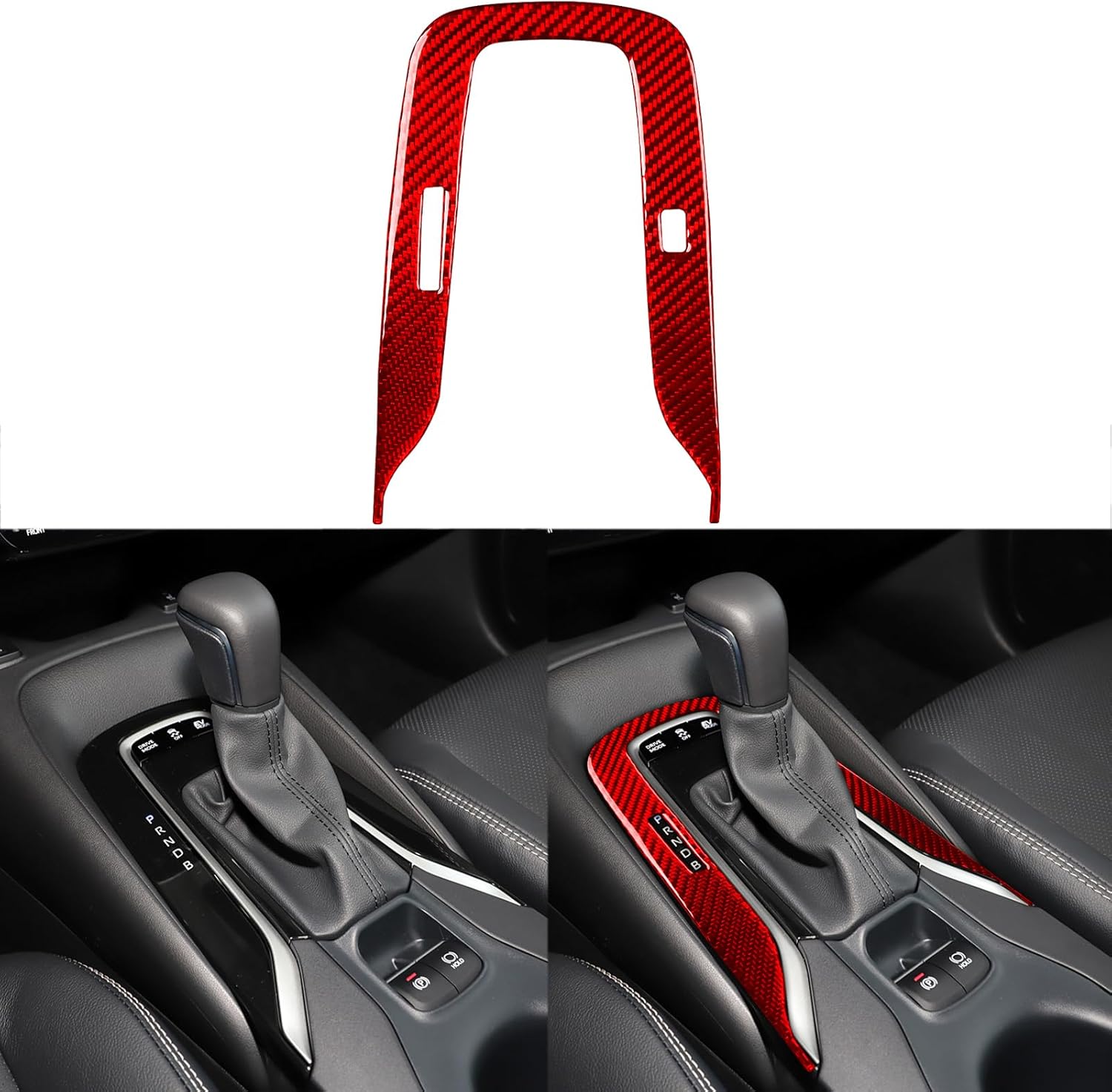 Real Quality Soft Carbon Fiber Center Console Gear Shift Trim Frame Accessories Cover Compatible with Toyota Corolla & Cross 2019 2020 2021 2022 2023 2024 2025 Red - B