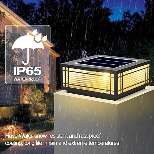 Miniatura 2 de SLAWA Lámpara de poste solar para poste exterior, con tapas de columna de energía solar LED, lámparas de aluminio impermeable para valla de vidrio,