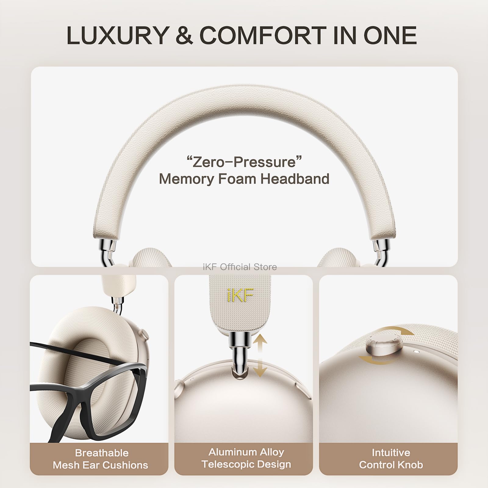 iKF Mars Casque Supra-Auriculaire sans Fil avec Adaptative du Bruit