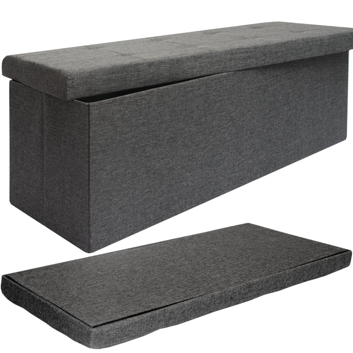 DuneDesign Otomana XXL Banca Plegable 110x38x38cm Incl 2 Paredes divisorias 120L pie de Cama Rectangular sofá Forrado con Tela 3 plazas Gris Oscuro