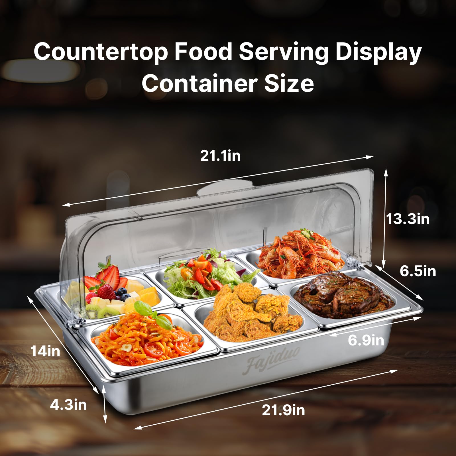 Contenedor de exhibición de alimentos para encimera (6 sartenes)