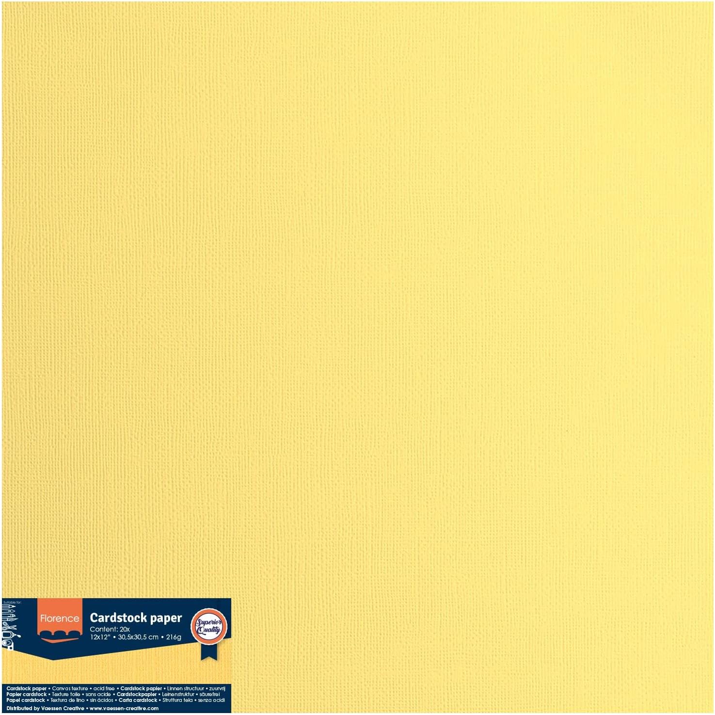 Vaessen-Creative Florence Textured Cardstock, Asparagus Yellow, 216 Grams, 12x12 inches, 20 Sheets, for Scrapbooking, Card Making, Die Cutting and Other Paper Crafts, 30.5x30.5cm
