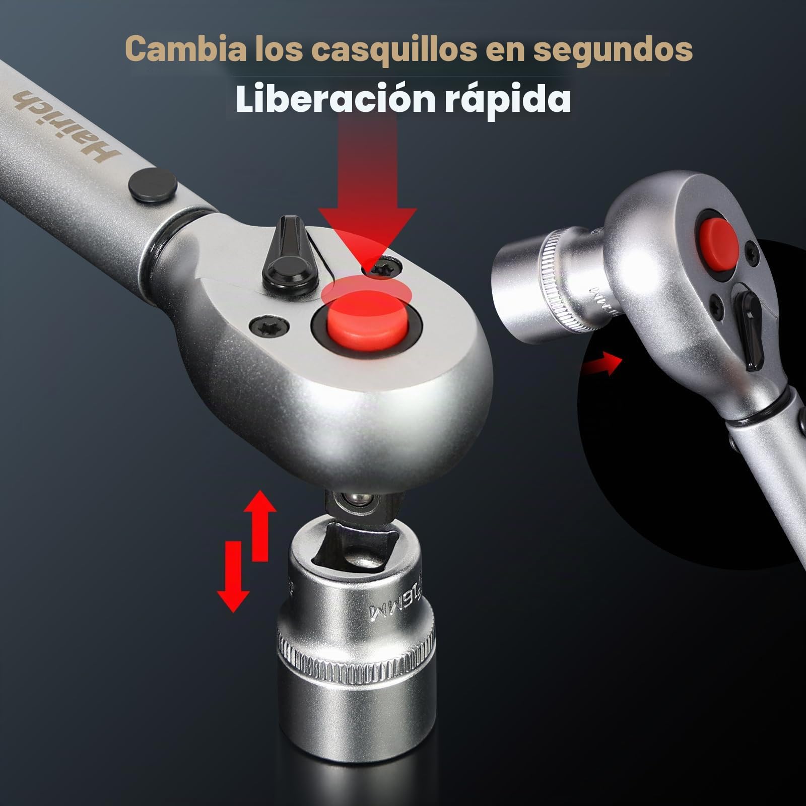 Hairich Llave dinamométrica de 3/8 pulgadas 5-60 Nm para bicicleta, motocicleta y coche – 72 dientes cabeza de carraca, juego de 3 piezas con extensión de 125 mm y adaptador de 3/8 "-1/4", perfecto