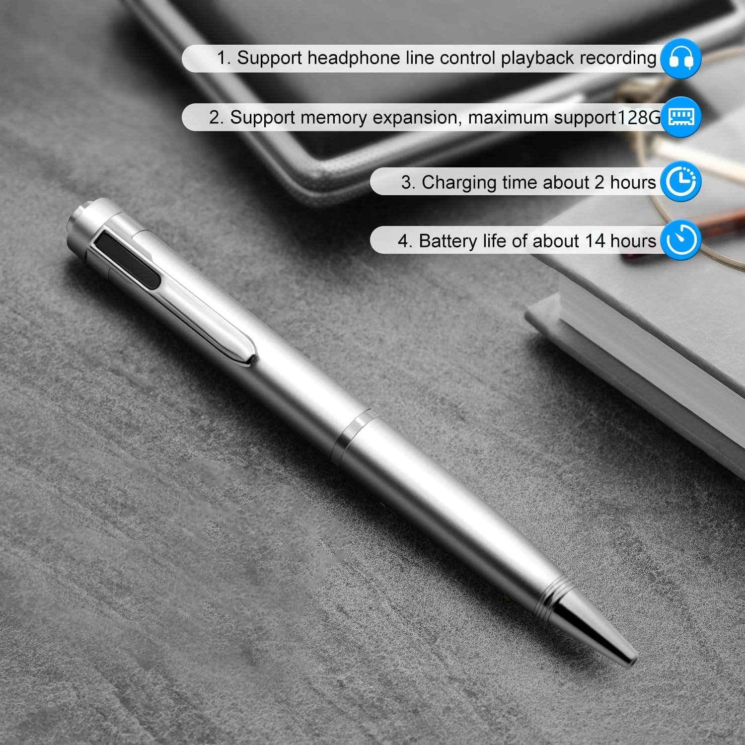 64GB Digital Audio Recorder with 750 Hours Recording Capacity Noise Reduction ， Recording Device Rechargeable Voice Recorder for Lecture,Interview,Meeting Class