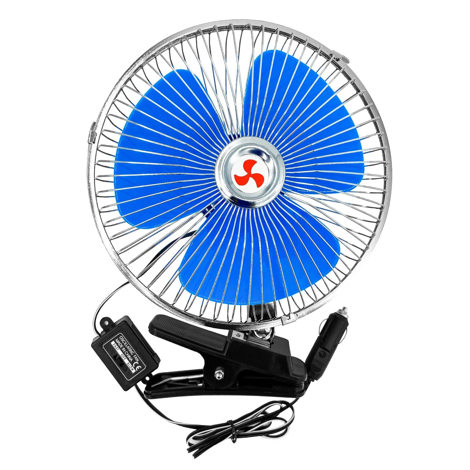 Mini Ventilador, 12v Mini Portátil Auto VehiculoClip-On Refrigeración Ventilador, Oscilante 180 GradosGiratorio(Azul)