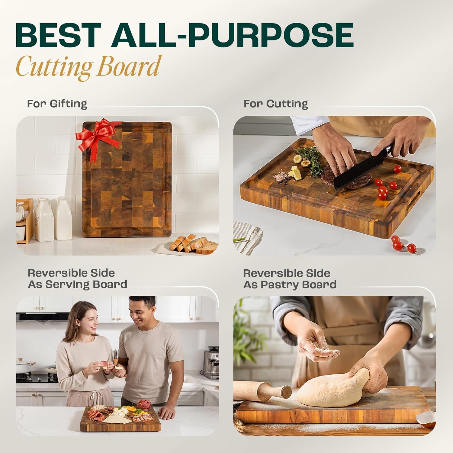 Yes4All Medium Acacia Cutting Board, End Grain Cutting Board 17"x 13"x 1.5"