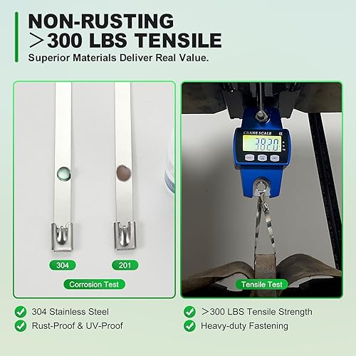 Miniatura 4 de Bridas de metal extra anchas, 200 bridas de acero inoxidable 304 de 15.8 pulgadas | Bridas de cables autobloqueantes multiusos resistentes para