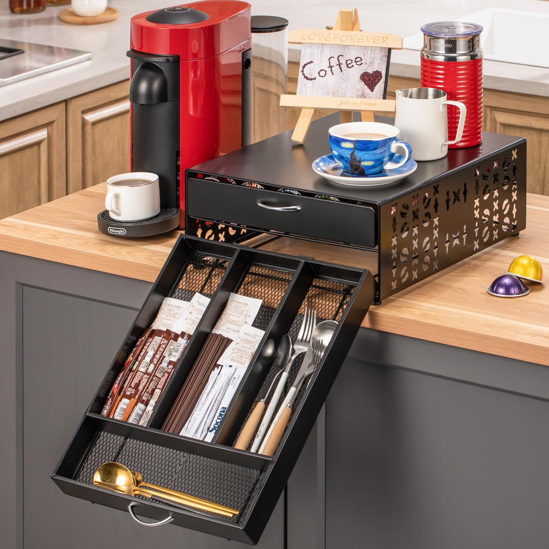 FlagShip Vertuo Kapselhalter, Kaffee-Zubehör, Organizer für Nespresso-Kapseln, große Kapazität, passend für alle Größen, Kaffeestation für Kaffee-Bar