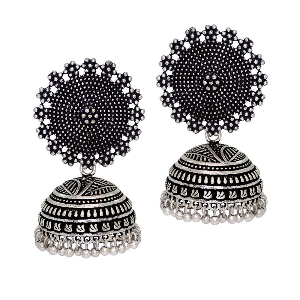 Jaipur MartOxidised Plated Jhumka Indian Unique Ethenic bollywood Earrings Jewellery Silver