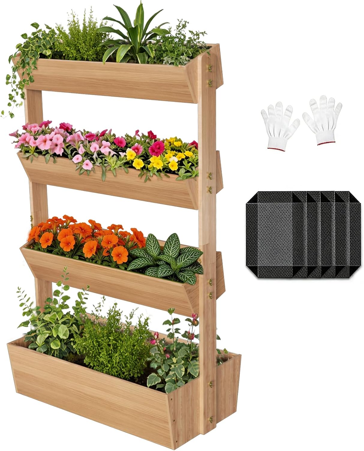 Baotree 5 Tiers Vertical Wooden Raised Garden Bed, Tiered Standing Garden Planters Outdoor, Garden Tower Wooden Planter Box for Planting Herbs Flowers Vegetables Indoor Outdoor Gardening
