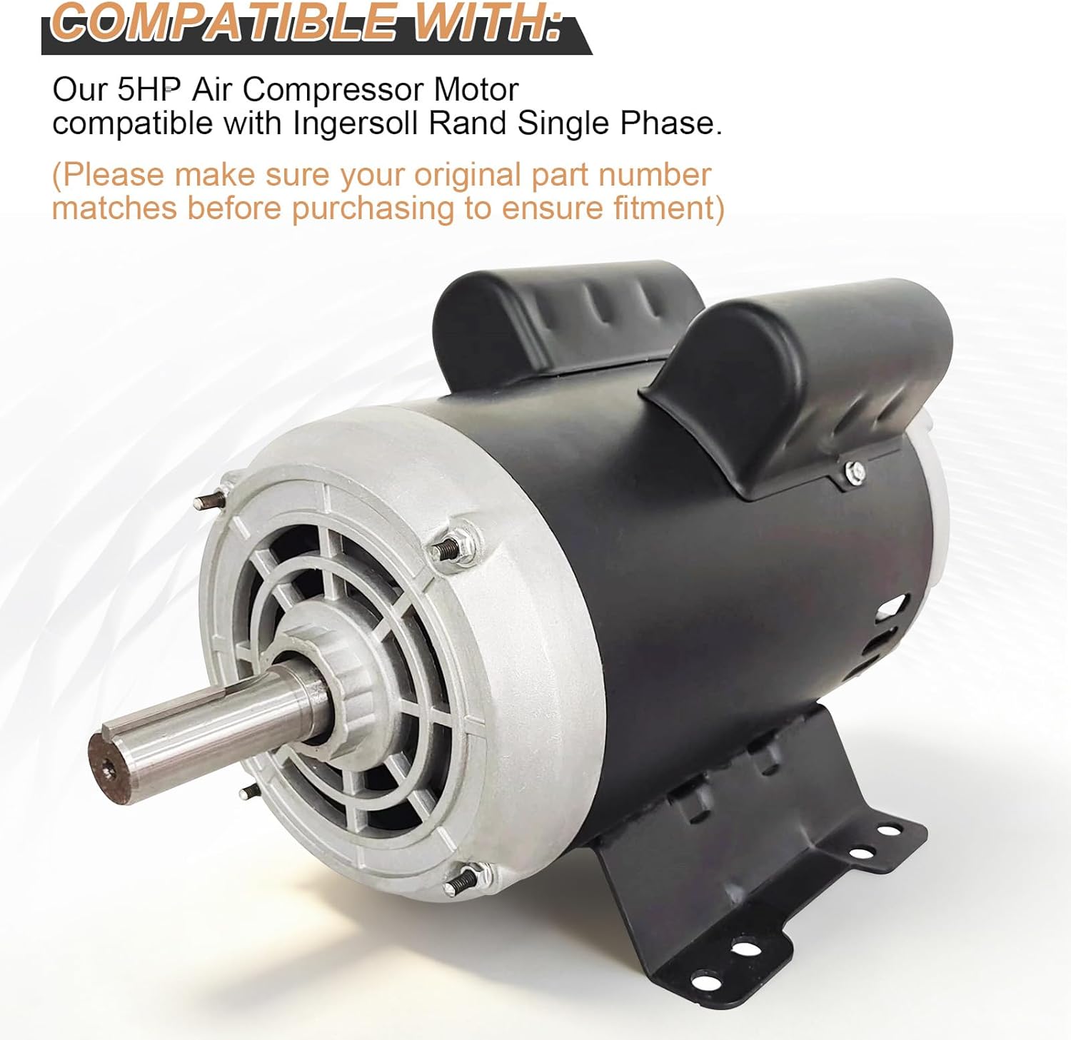 23378805 5HP Air Compressor Motor Compatible with Ingersoll Rand Single Phase, 184T Frame 208/230V 3450 RPM 60Hz Electric Motor Replace# 23220064 54421193 56283138