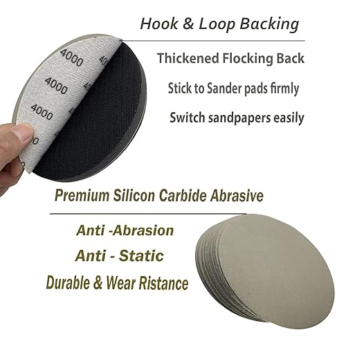 Miniatura 10 de Papel de lija seco y húmedo de grano 2500, 25 discos de lijado de gancho y bucle de 6 pulgadas con abrasivo de carburo de silicio premium,