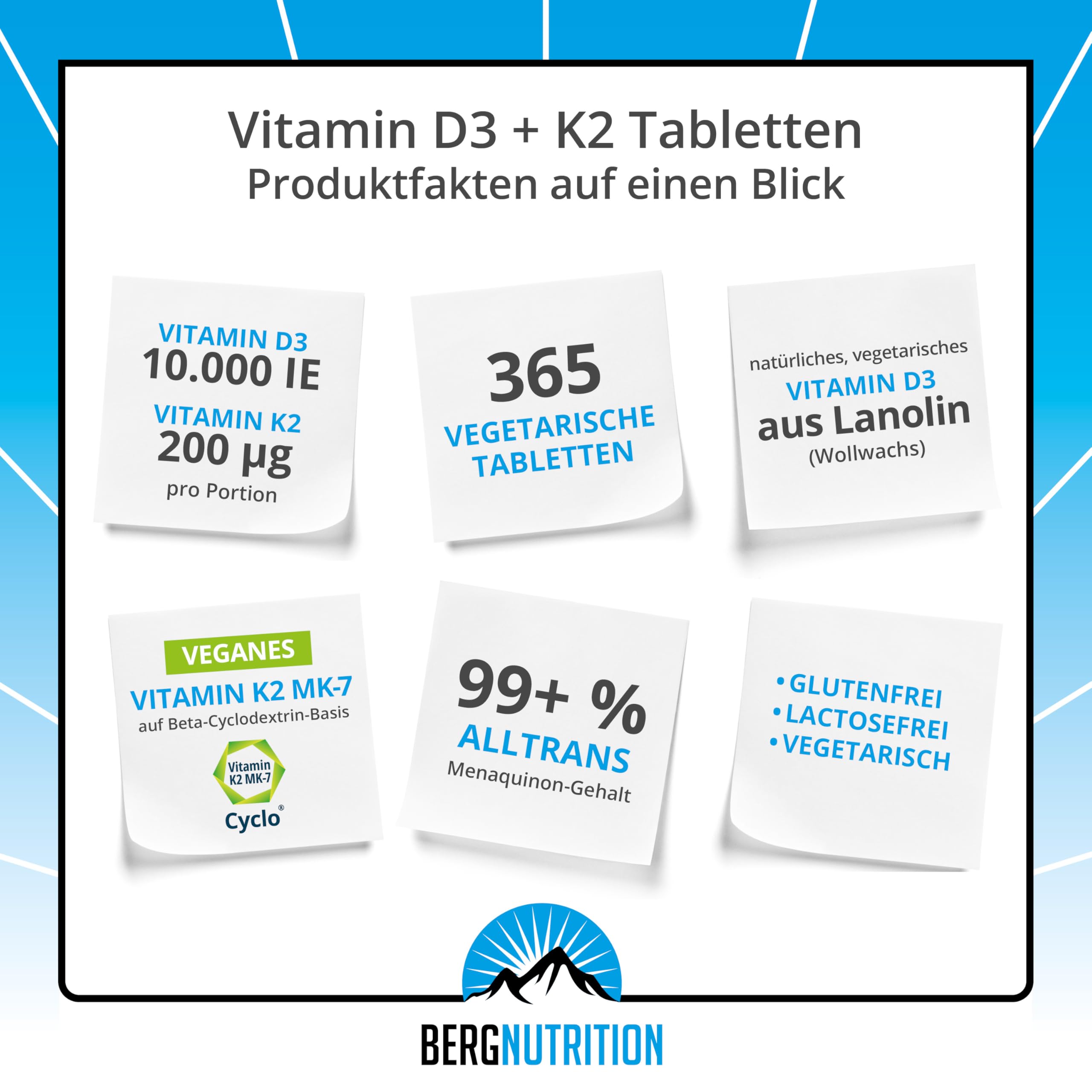 Vitamin D3 10.000 I.E + 200 µg K2 99+% ALL-Trans, 365 vegetarische Tabletten hochdosiert u. teilbar, Premium Vitamin D Tabletten, Vitamin D 3 und Vitamin K 2