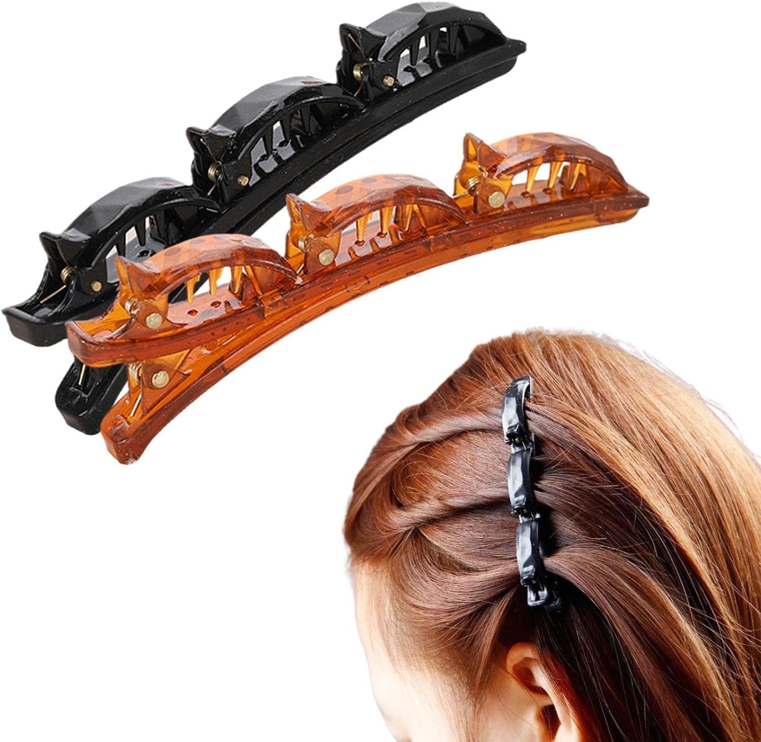 2 in 1 Multi Clip Hair Accessories - Braided Clips and Duckbill Barrettes for Women - Black & Brown