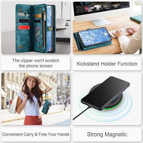 Miniatura 88 de SZHAIYU 2 in 1 Detachable for Samsung Galaxy S23 Ultra Wallet Case with Card Holder, Retro Premium Flip Leather Cover Magnetic Zipper Pocket Phone