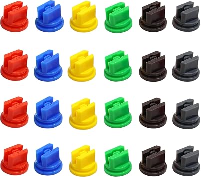 24 PCS Spraying Spray Nozzles Tips 110 Degree Flat Fan Shape Pore Replacement Nozzles Plastic Assorted Set for Garden Hose Knapsack Spraying Weed Killing in Agriculture Forestry Multicolor