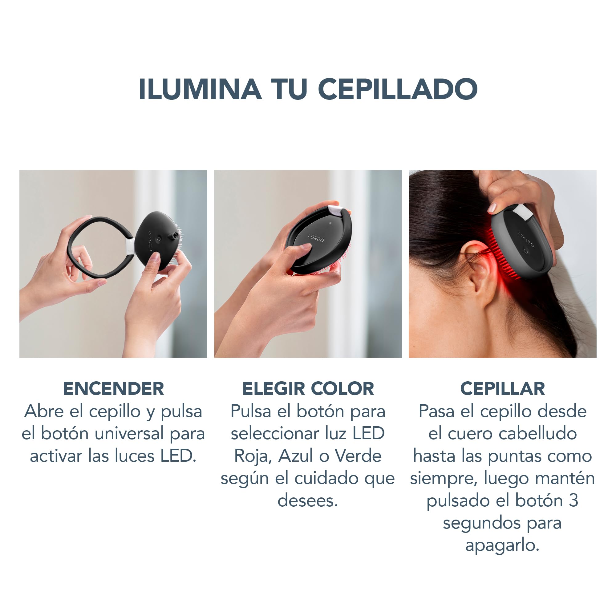 FOREO FLIP Play Advanced LED Light Hairbrush - Multi-Functional 3-in-1 Hair & Scalp Tool with Red, Blue & Green Light Modes – Designed to Support Scalp and Hair Appearance - Midnight Magic!