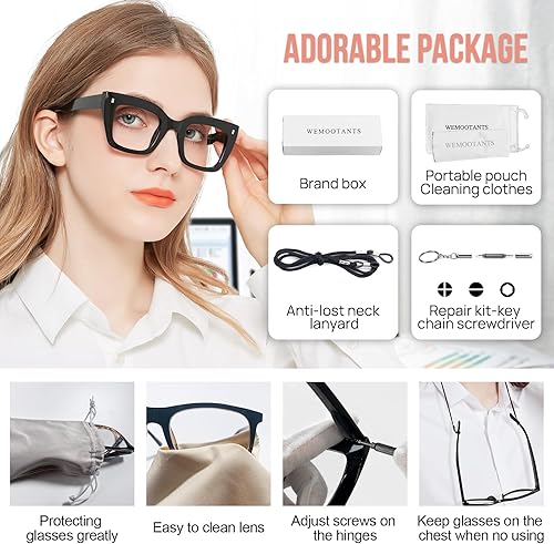 Miniatura 5 de WEMOOTANTS Gafas de lectura de gran tamaño para mujer, lectores gruesos de ojo de gato con bisagras de resorte 1.0 1.25 1.5 1.75 2.0 a 4.0
