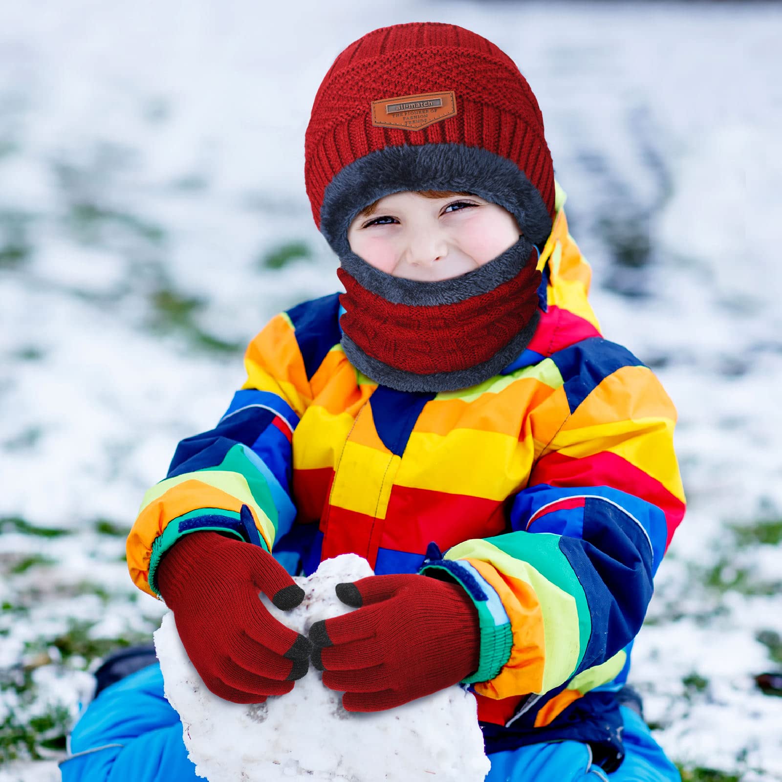 18 Stück Kinder Winter Mütze Schal Handschuhe Set Gestrickte Fleece Beanie Mütze Schals Touchscreen Handschuhe für 5-12 Jahre alt Mädchen und Jungen, Mehrfarbig, Einheitsgröße