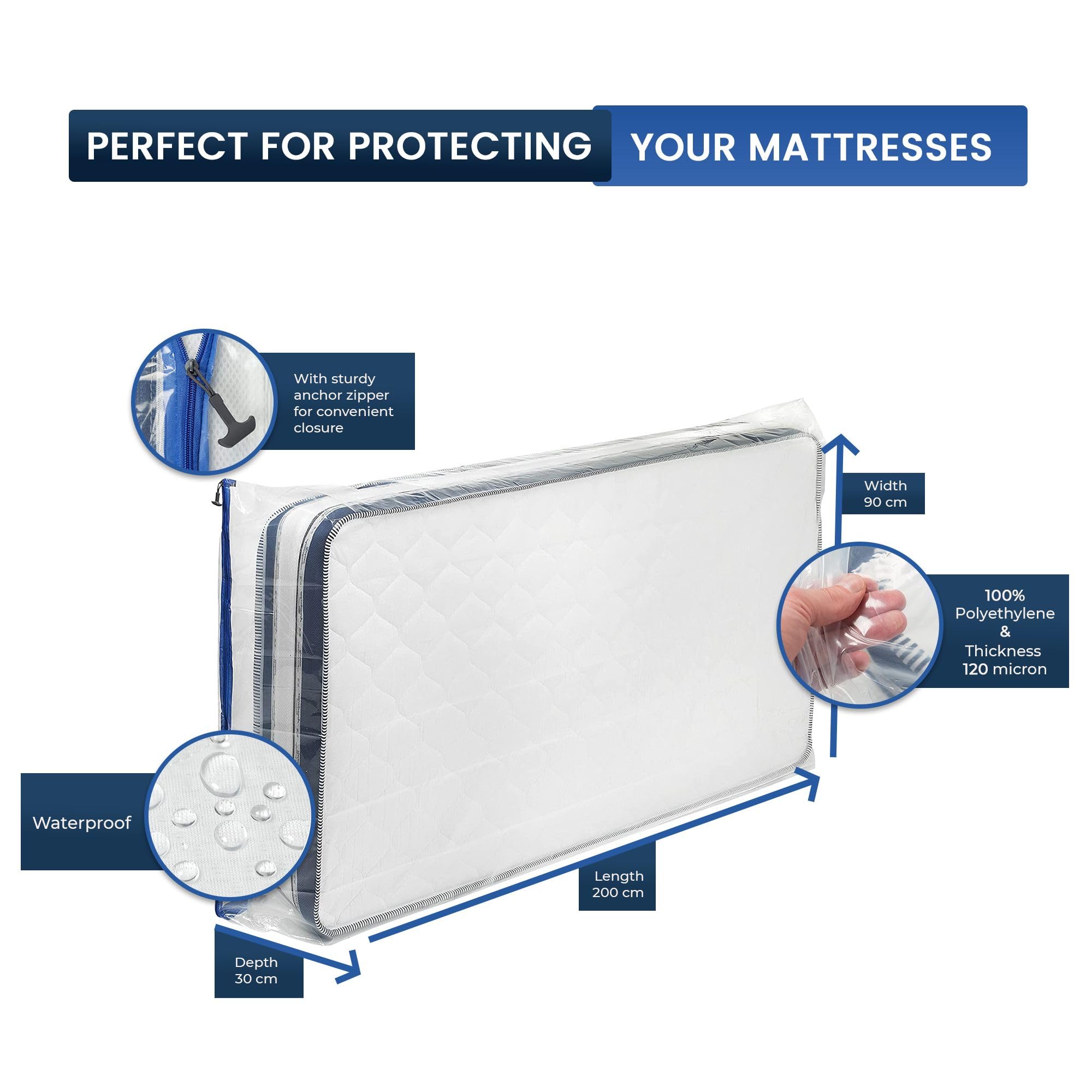 ASK Pack Mattress Bag for Moving and Storage with Zipper, 4.7 Mil Heavy Duty Material, Size XS-XXL, Waterproof Mattress Cover - Image 3