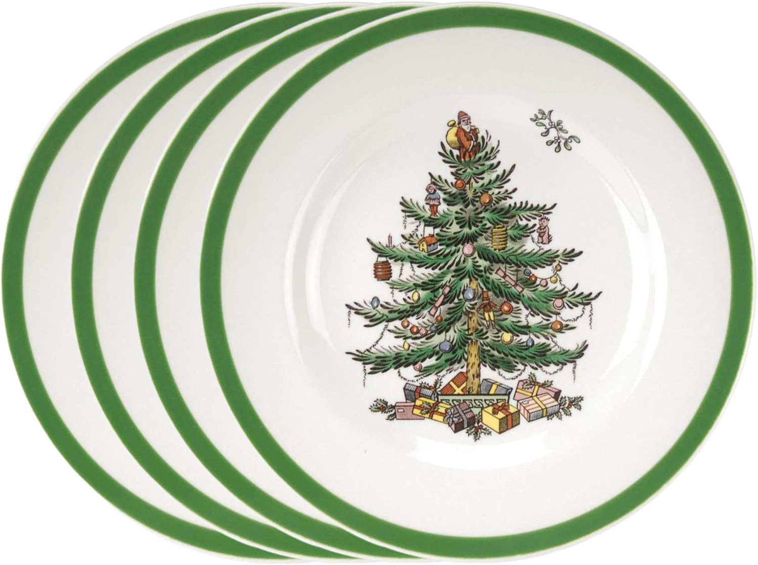 Spode Christmas Tree 6.5" Bread and Butter Plate (Set of 4) - Festive Holiday Dinnerware with Classic Christmas Tree - Stoneware Plate for Bread, Butter, Appetizers - Microwave & Dishwasher Safe
