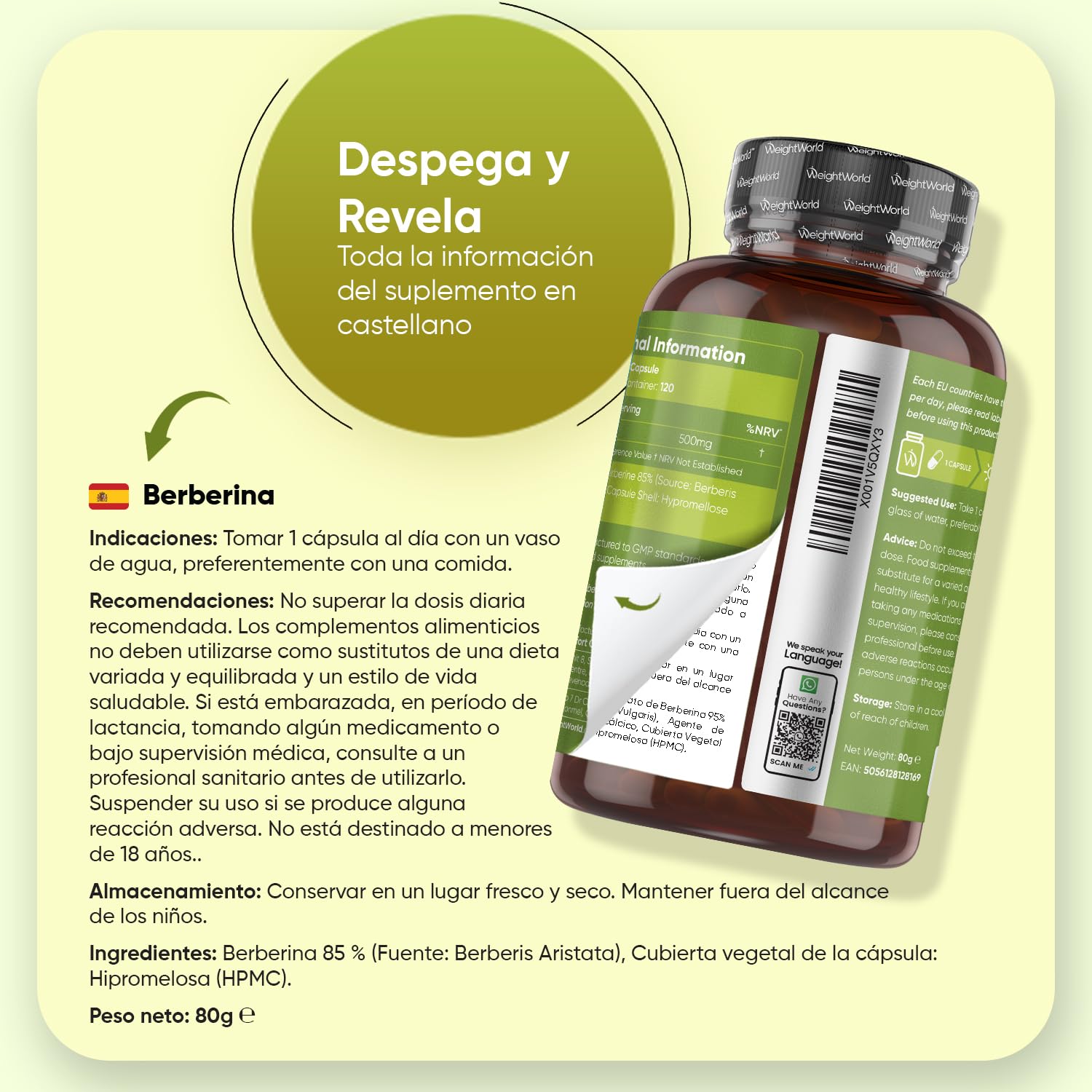 Berberina 500mg - 120 Cápsulas, 85% de Berberina Rica en Alcaloides - Para 4 Meses de Suministro - Suplemento de Berberine Apto para Veganos, Sin Alérgenos, Sin Gluten y Sin OGM