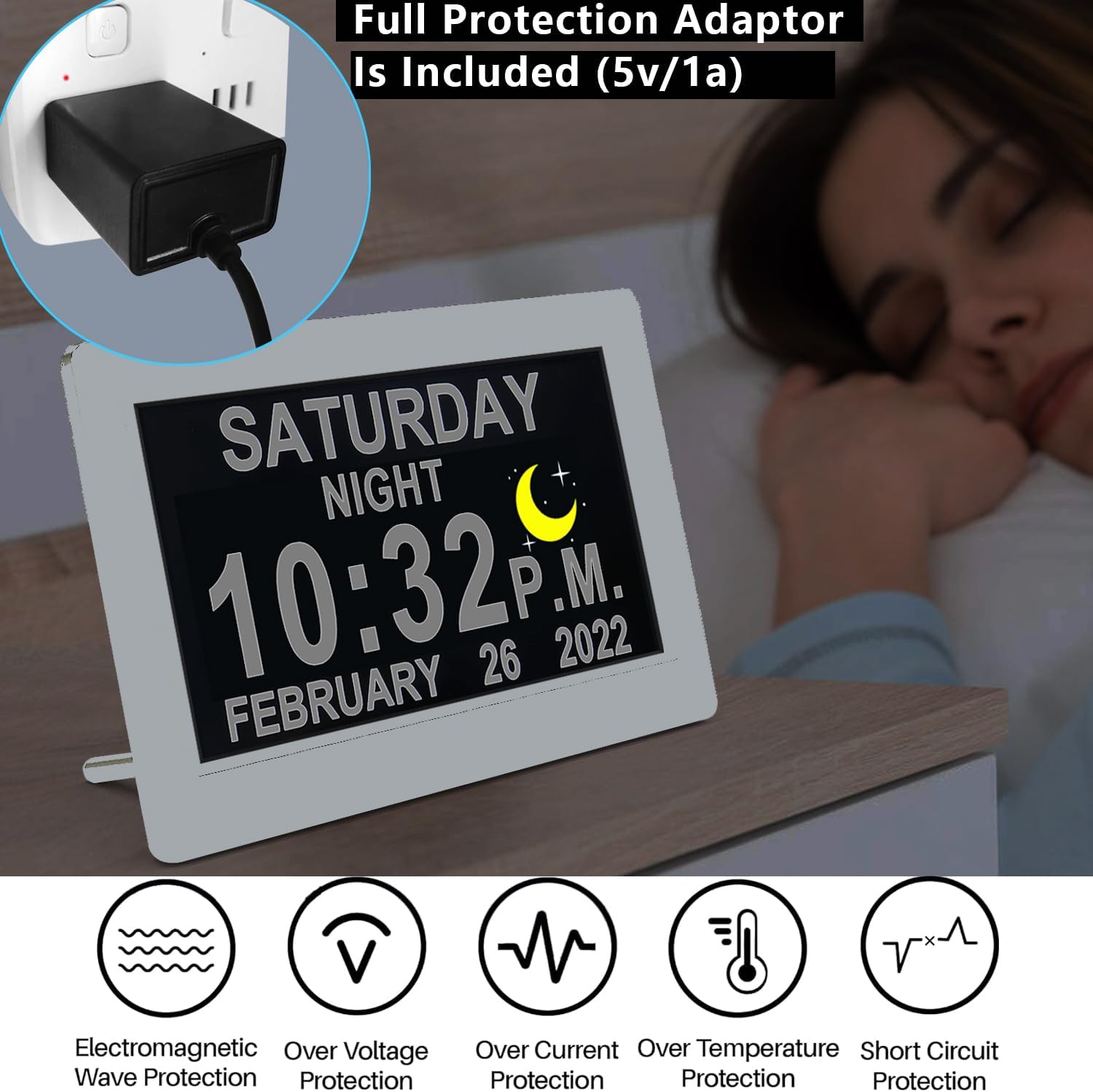 MASSII Digital Talking Clock in dim mode at night