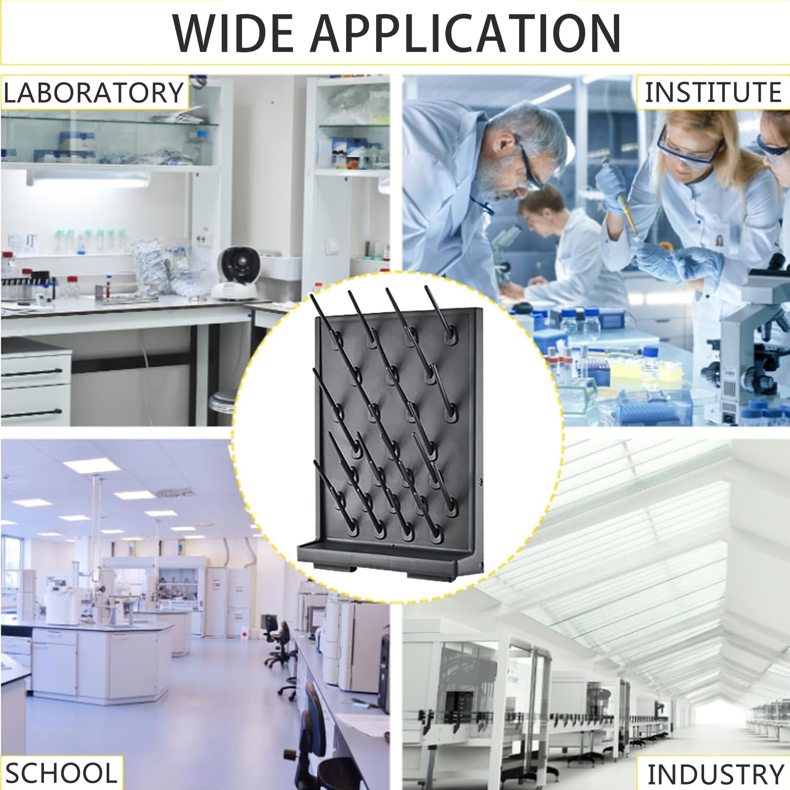 Black Laboratory Estante de goteo de polipropileno para tubos de ensayo 35° desmontable 27/52 piezas