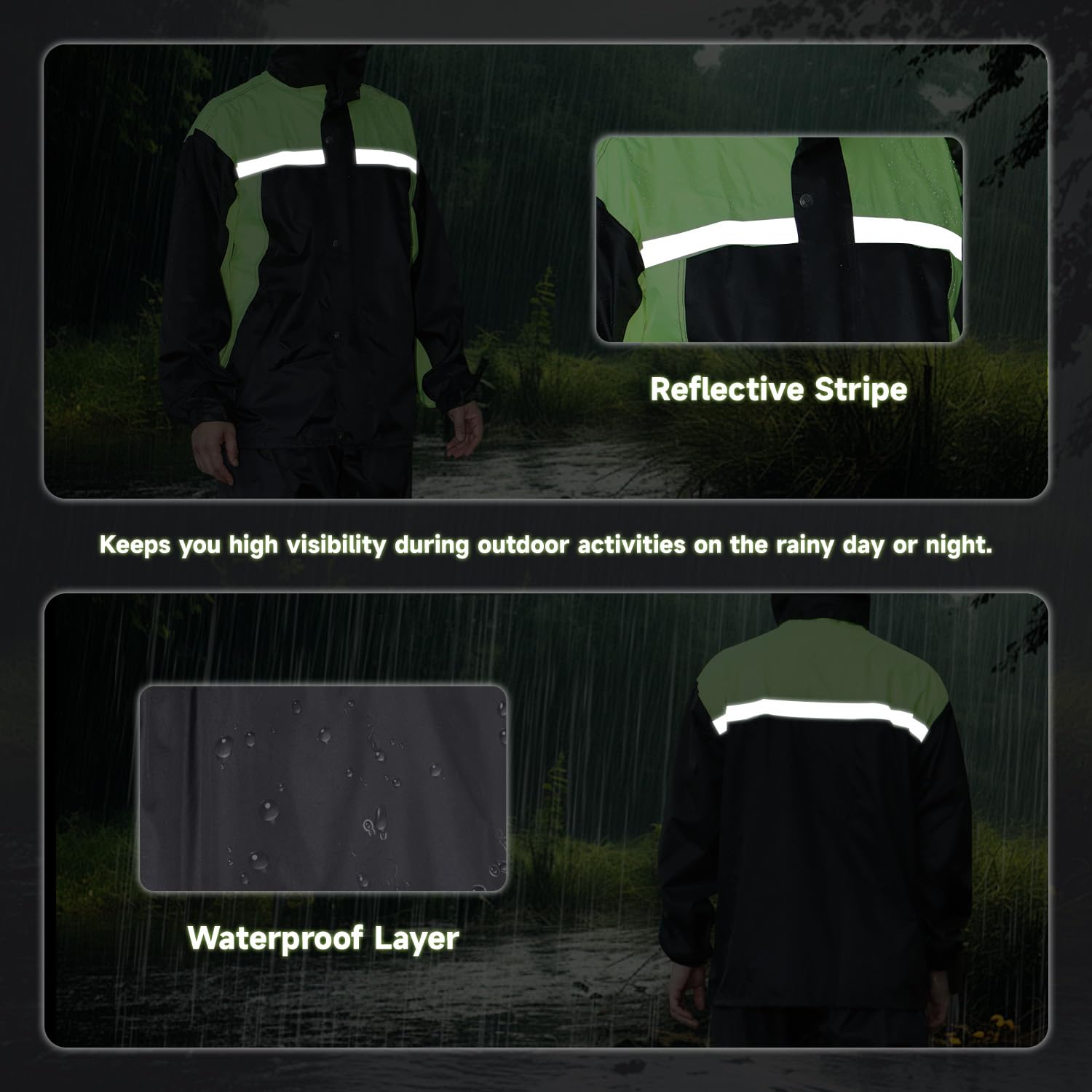 Traje de lluvia impermeable para hombre, con capucha, resistente al viento, chaqueta y pantalones para montar al aire libre, senderismo, pesca