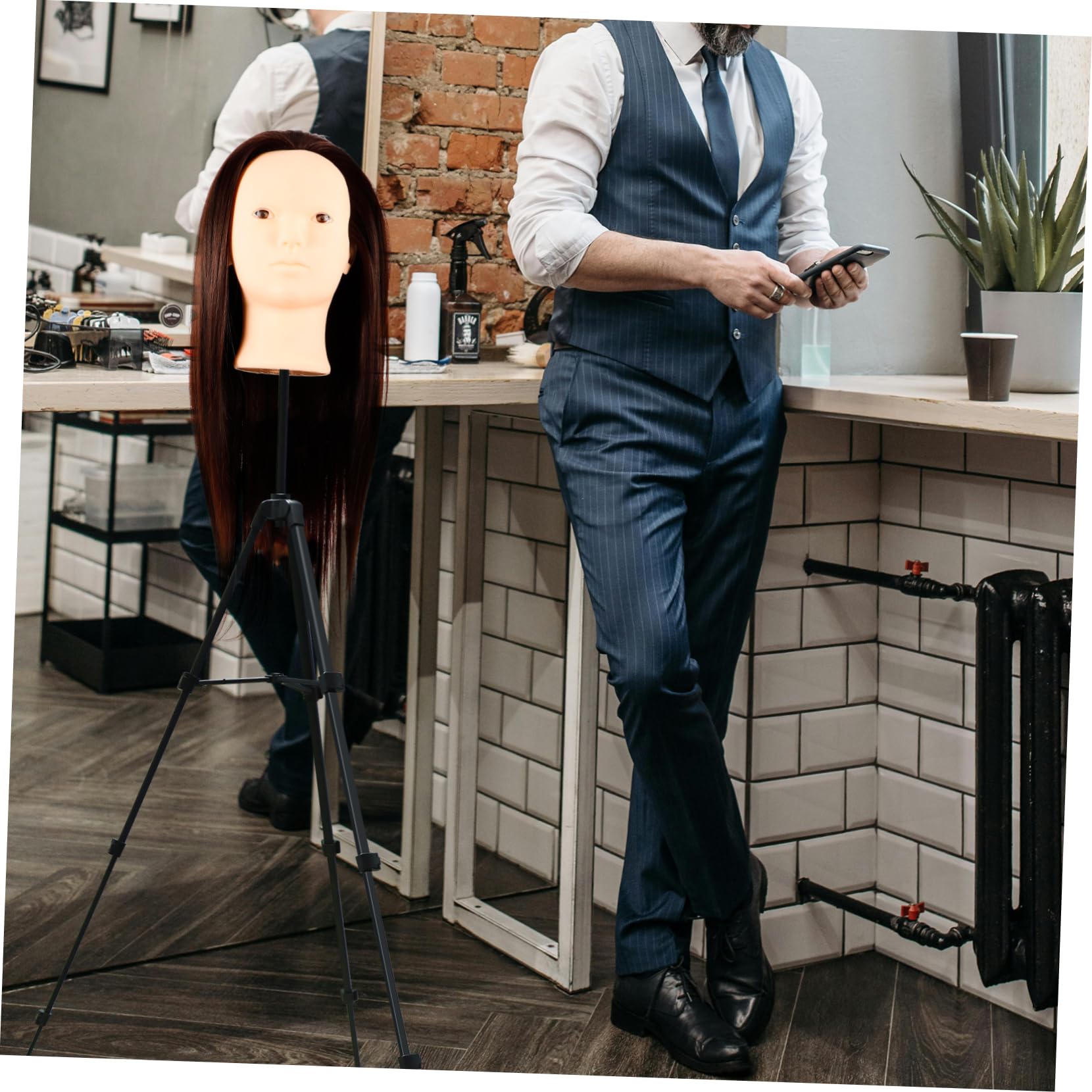 FRCOLOR Übungskopf Echthaar 60cm für Friseure Mannequinkopf zum Flechten und Stylen Leicht Robust für Salon und Zuhause