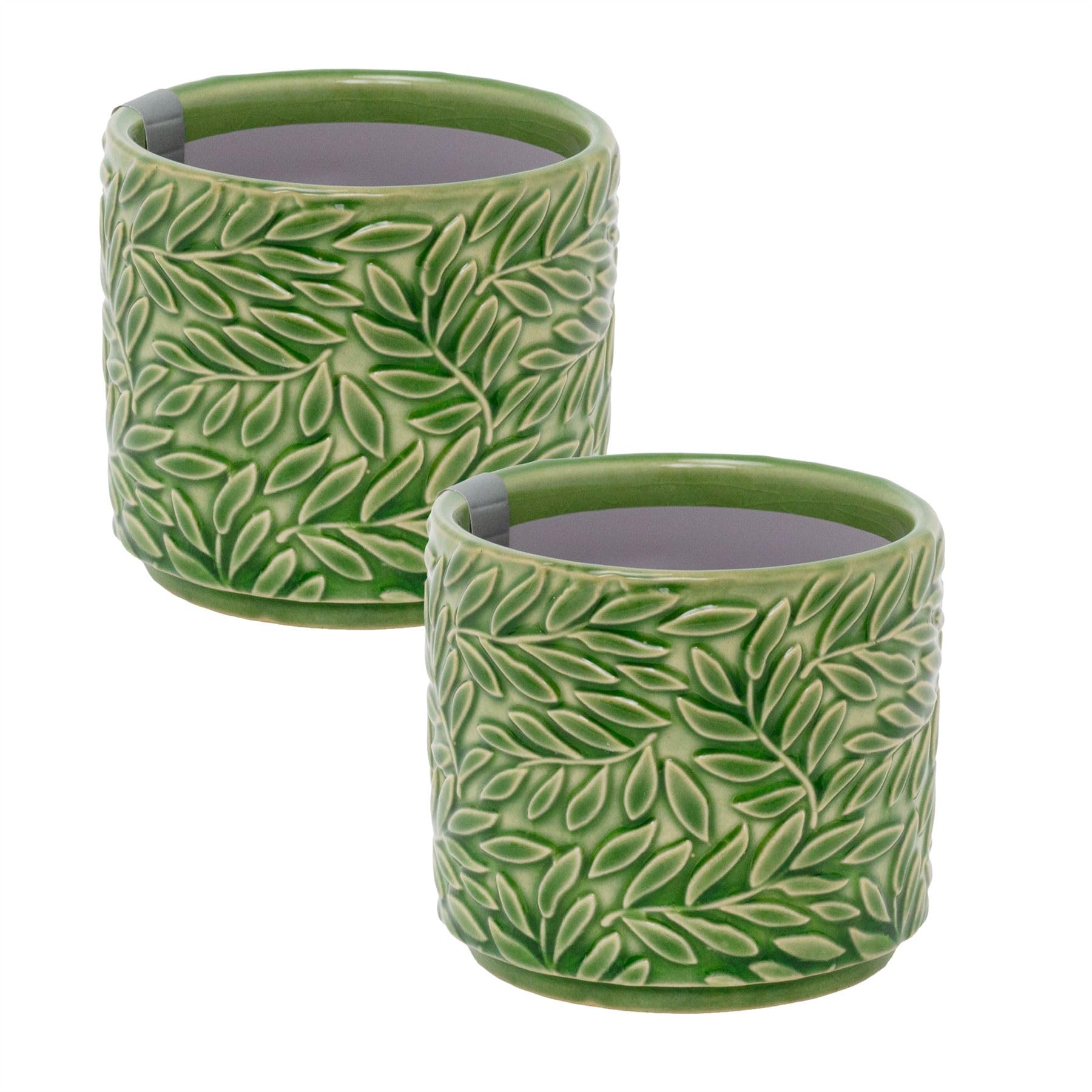 Carousel Home Set of 2 Mini Green Willow Stoneware Plant Pots, 7cm Small Ceramic Planters Cachepots for Succulents, Herbs and Indoor Plants