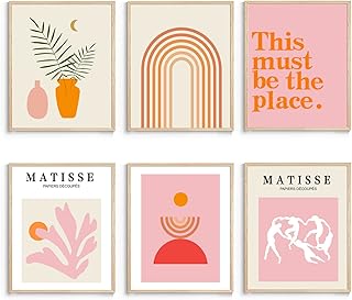 Matisse Wall Art and Boho Wall Art Prints UNFRAMED,Minimalist Aesthetic Wall Images Decor,Matisse Print Set,Orange Wall Art,Boho Wall Posters for Room Aesthetic,8x10in, Set of 6