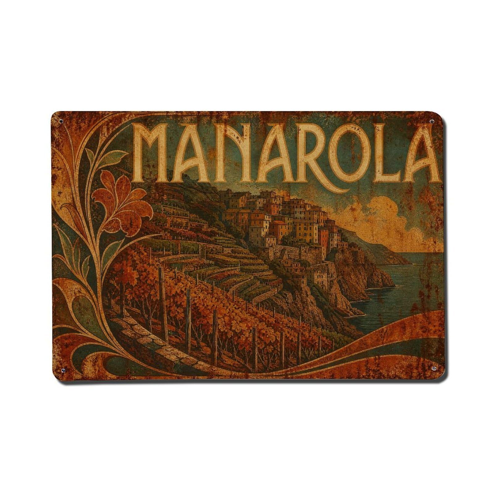 Metal Tin Sign Manarola Italy Vintage Travel