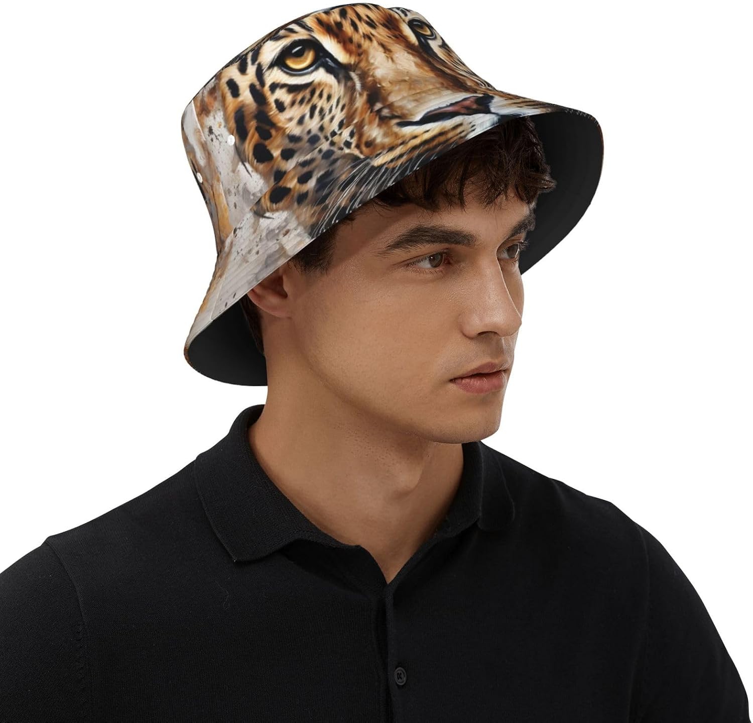 Leopard Print Print Sun Hat Outdoor Fisherman Cap Summer Bucket Hat Beach for Men Women Black