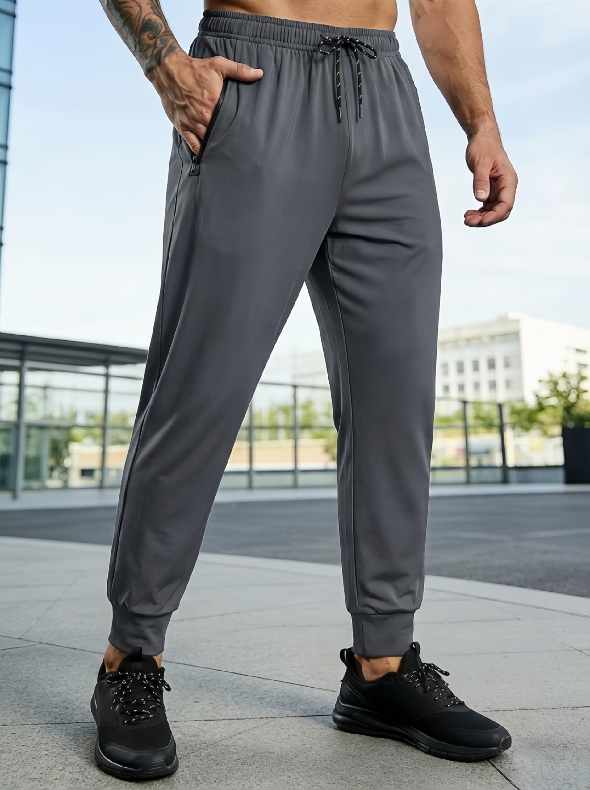 Pantalones deportivos para hombre con bolsillos con cremallera, ligeros para gimnasio, correr y uso diario — view 6