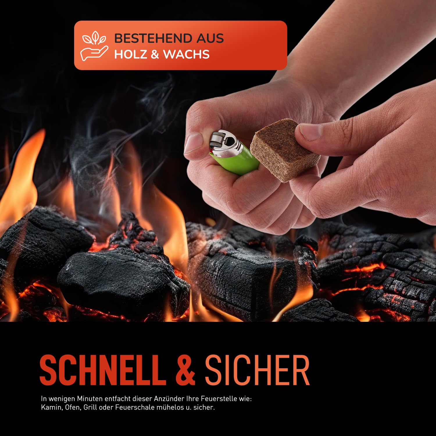 Flammingo® Ökologische Anzündwürfel, braun - ca. 875 Stk, 7 kg Karton - Brenndauer ca. 12 min pro Würfel, 27x27x15 mm - Grillanzünder, Kaminanzünder, Ofenanzünder, Anzündwürfel, Anzündwolle, Geruchlos
