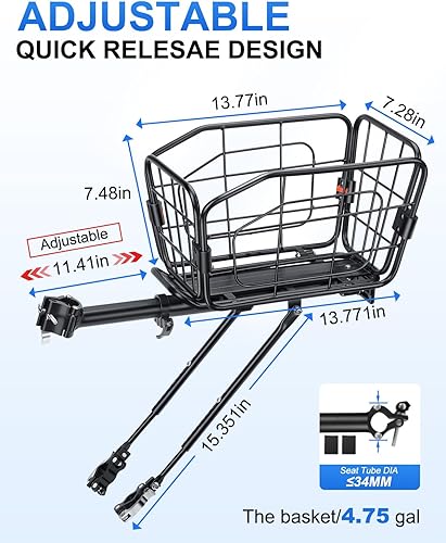 Miniatura 2 de Cesta trasera para bicicleta, estante de carga de aluminio para bicicleta, cesta de bicicleta de capacidad de 22 litros, plegable y extraíble para