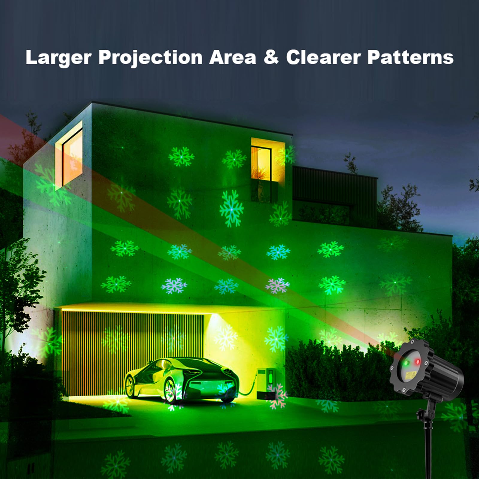 Proiettore di luce natalizia con telecomando, 10 modelli LED, rosso e verde, per decorazione natalizia per interni ed esterni, per cortile, casa e parete