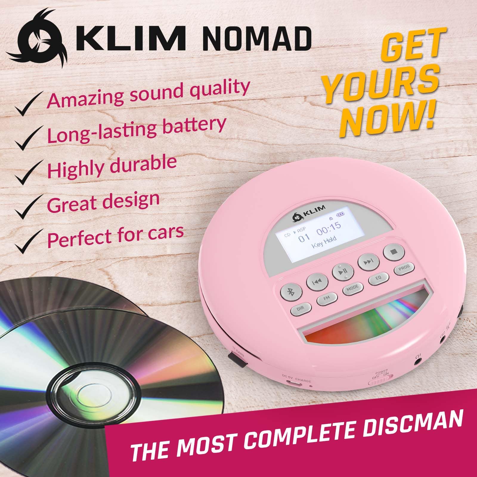 KLIM Nomad Draagbare cd-speler met duurzame batterij, inclusief