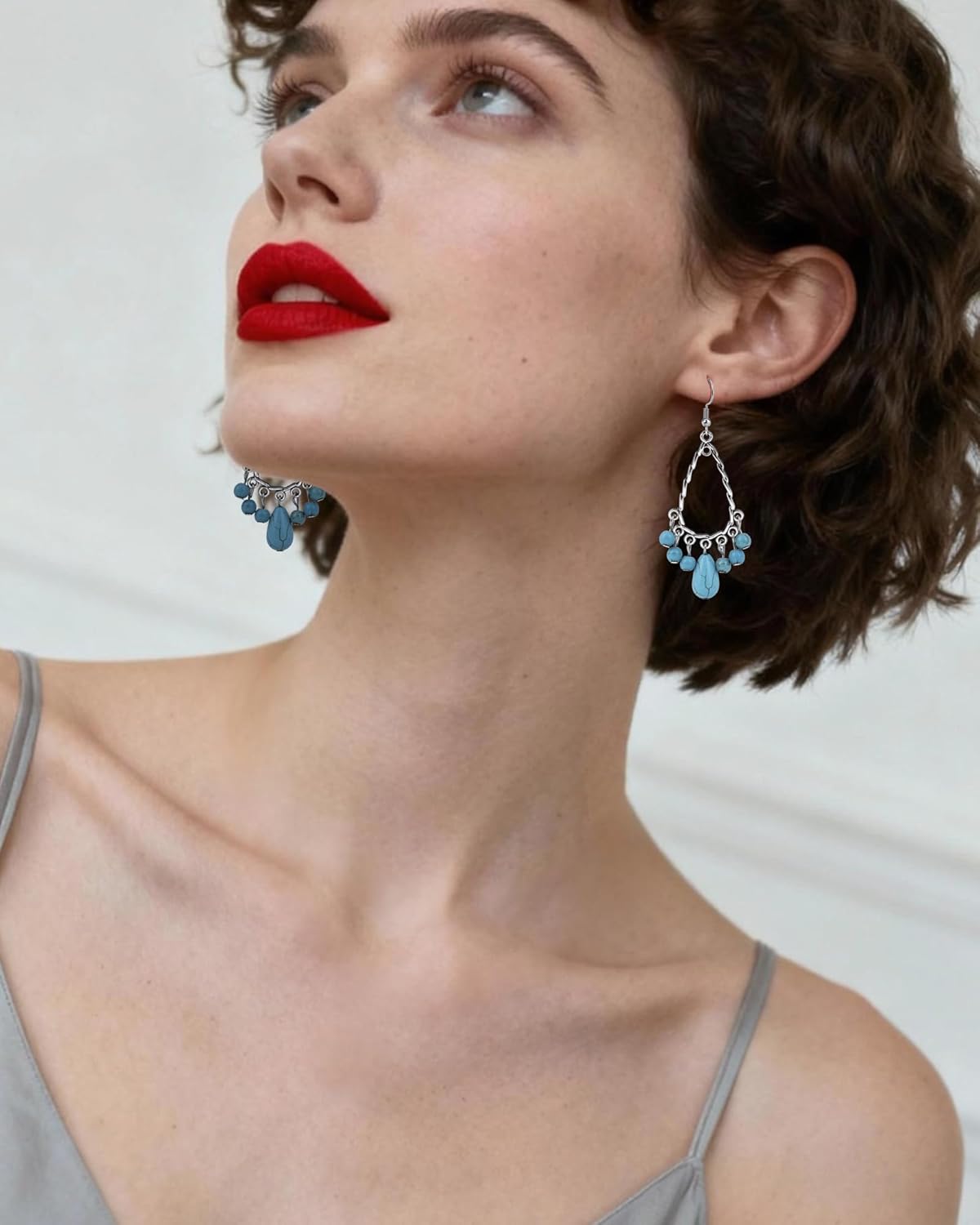 Turquoise Boho Earrings for Women – December Birthstone Jewelry with Teardrop Earrings Design, Silver Tassel Dangle Earrings Featuring Blue Gemstone - Image 5