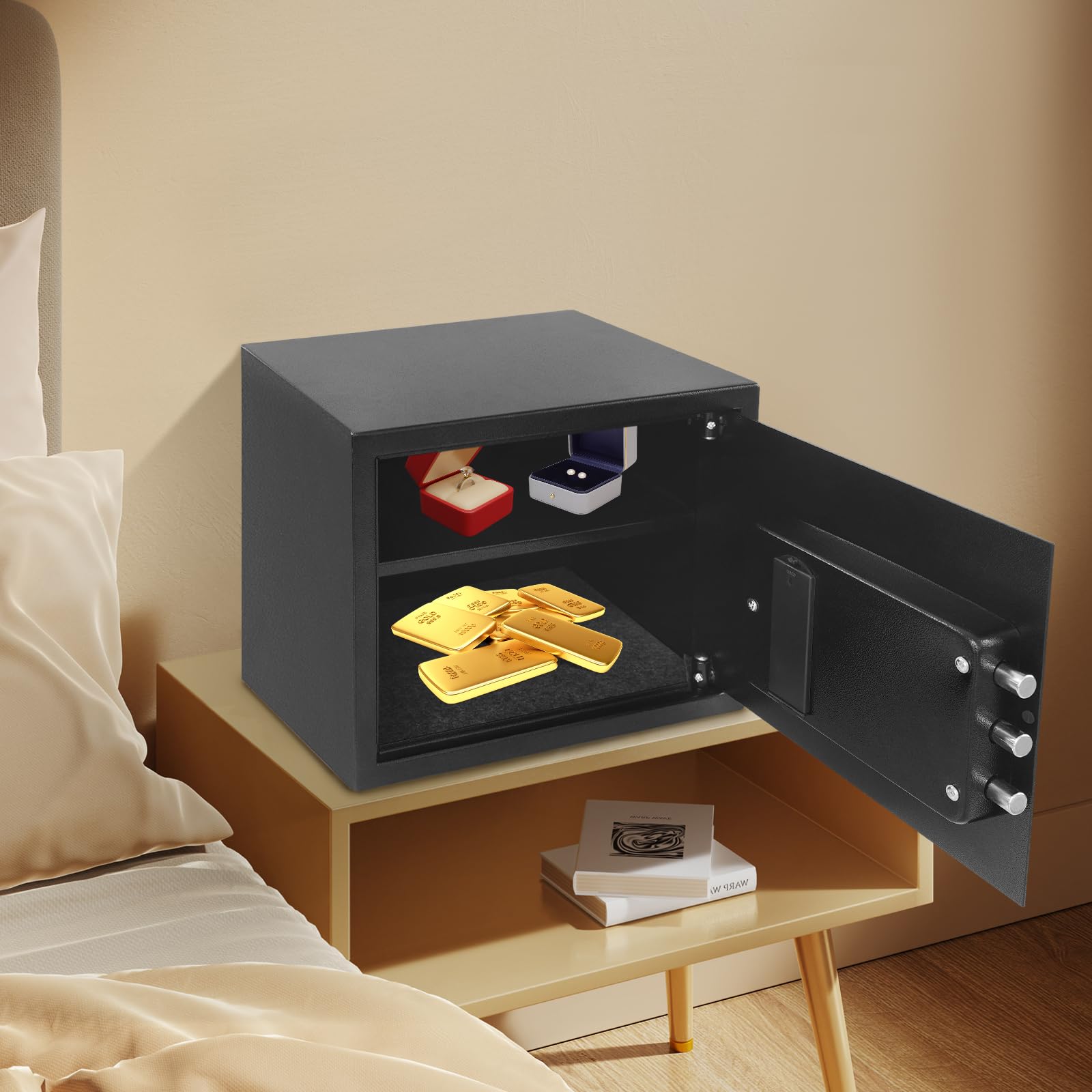 Cassaforte elettronica da 30 l, cassaforte per casa, cassaforte elettronica, cassaforte da parete, cassaforte digitale per mobili con refrattario, impermeabile, chiave di emergenza, per la casa, per