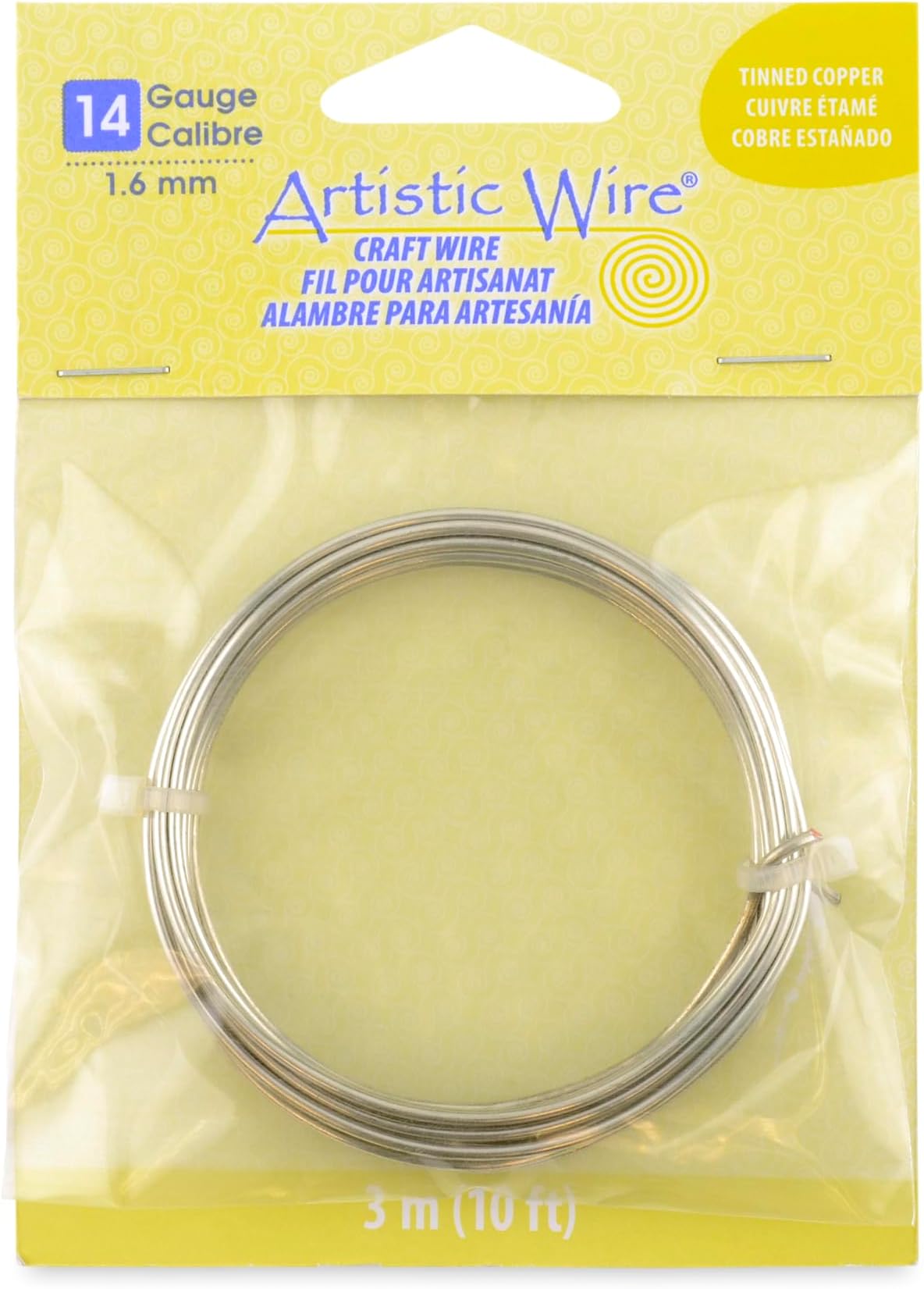 14 Gauge Tarnish Resistant Tinned Copper Craft Wire, Silver Color, 10 ft