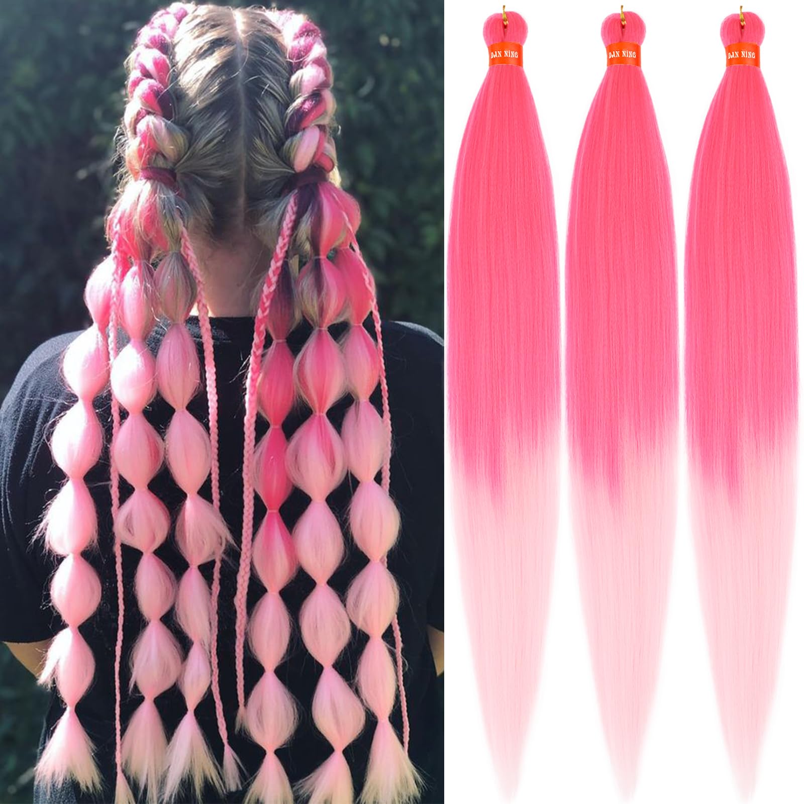 Ombre HotPink-Pink Pre Stretched Braiding Hair 30 Inch 3 Packs Professional Yaki Texture Festival Braids Box Crochet Twist Hair Extensions