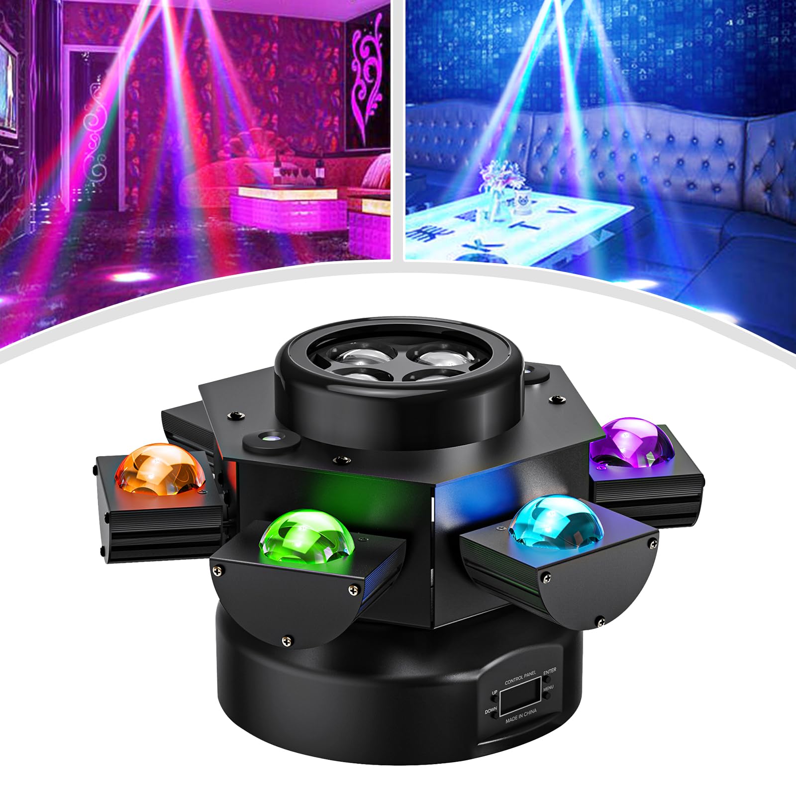 150W Moving Head Licht Partylicht Scheinwerfer RGBW LED Strahler Bühnenlicht mit 512 Soundaktivierter Lichteffekt mit 6 Lichtarmen für Weihnachten DJ Bar Geburtstag Disco Hochzeit