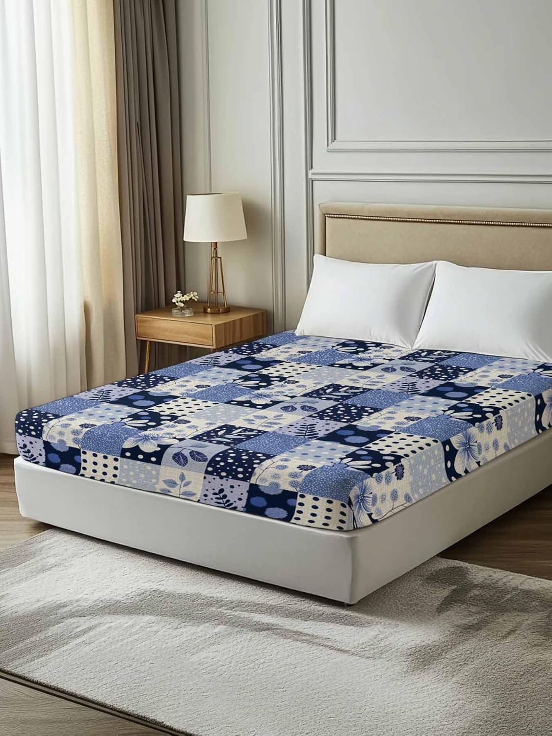 King Flat Sheet, Purple Botanical King Bed Sheets Only, Soft Microfiber Flat Sheet, Summer Vintage Plaid Flower Leaf Hotel Quality Bedding Top Sheet Bedroom Home Dorm Decor