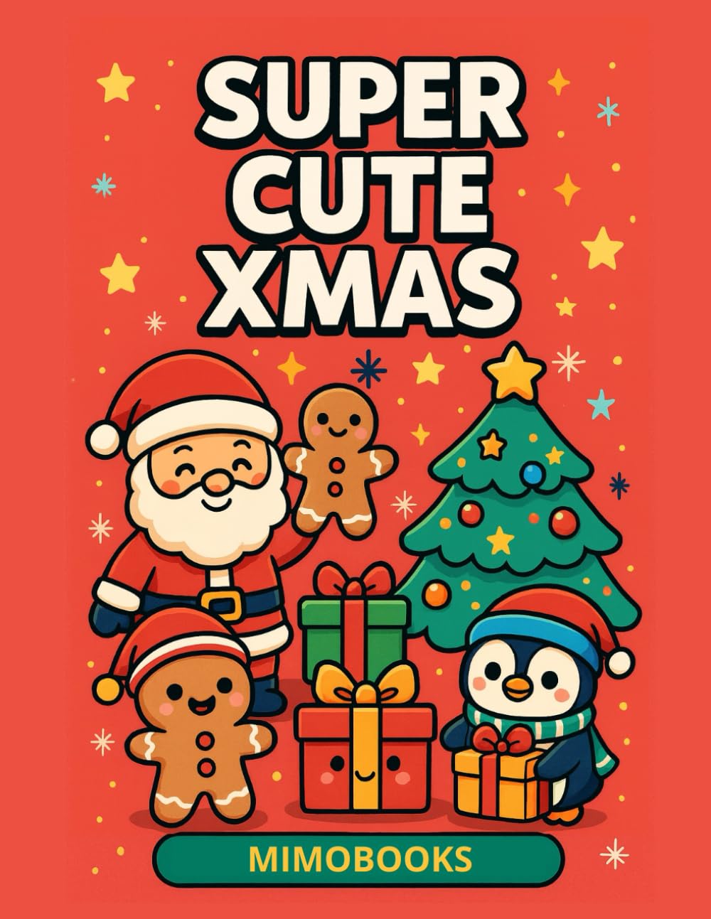 SUPER CHRISTMAS KAWAII: Adorable Cute Holiday Coloring Book for Kids and Adults with 35+ Kawaii Christmas Pages