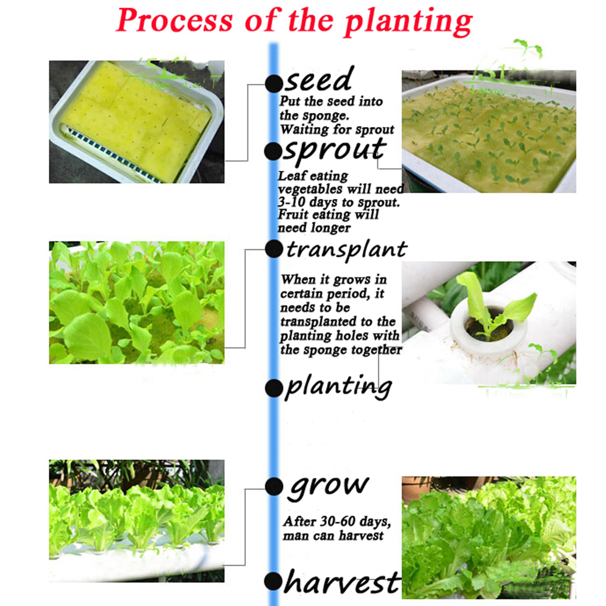 Sistema de cultivo hidropónico de 70 plantas Sistema de cultivo hidropónico en maceta Trapezoidal de 8 tubos con bomba de agua de 110 V, esponja de plantación y manguera para cultivo de vegetales