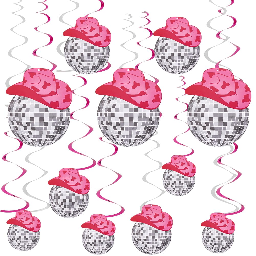 CREATCABIN 12pcs Disco Ball Decor Hanging Swirls Disco Ball Garland Disco Ball Spiral Hanging Streamer Ceiling Decorations Hanging Disco Ball for 70s Birthday Party Hippie Cutouts Supply 4.72x5.6in