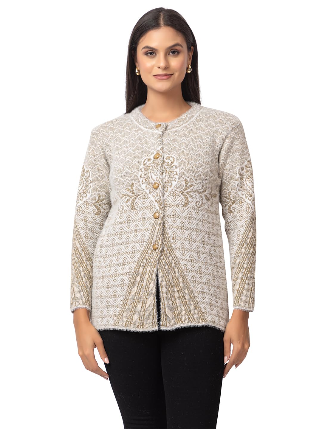 dadu dayal Women's Warm Woolen Cardigan - Stylish Full Sleeve Knitwear for Winter, Cozy & Elegant Sweater Floral Design-picture-33
