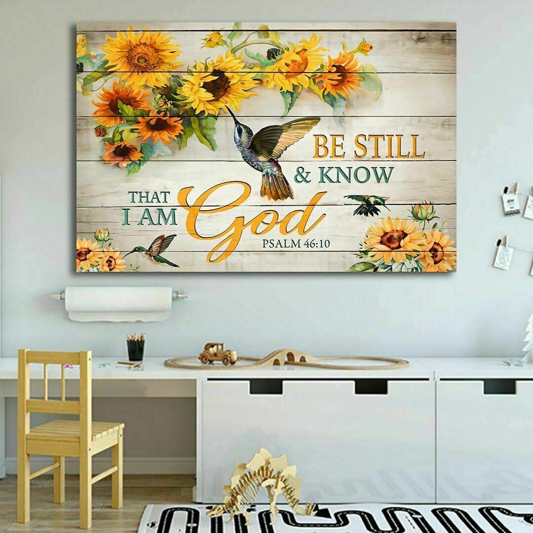 SIGNCHAT Hummingbird Sunflower Be Still and Know That I Am God Wall Art Vintage Style Metal Wall Plaque Wall Decoration Metal Sign 8x12 inch, Poster1246